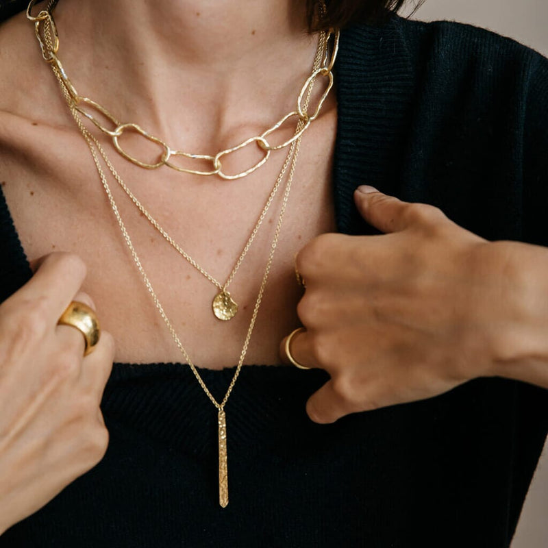 Mulxiply Minimal Stick Necklace - Hammered Brass Necklaces Mulxiply 