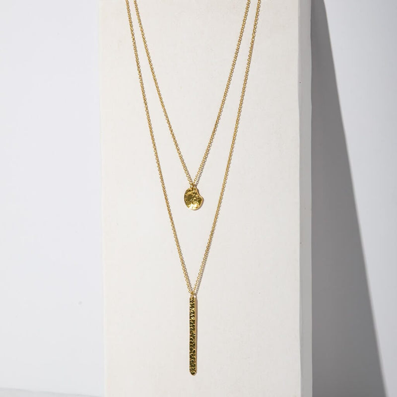 Mulxiply Minimal Stick Necklace - Hammered Brass Necklaces Mulxiply 