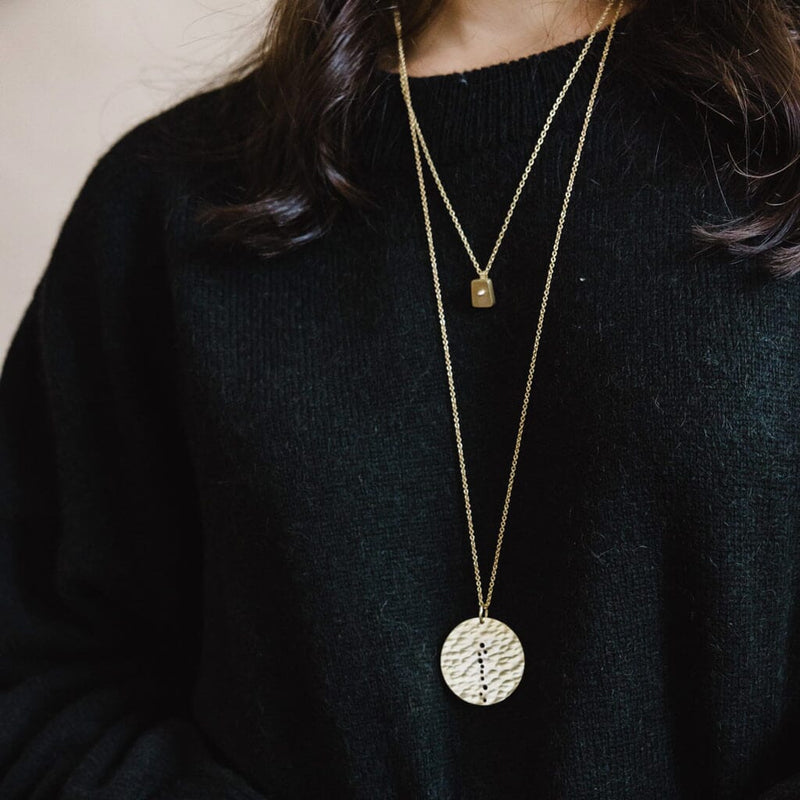 Mulxiply Moon Coin Pendant Necklace - Hammered Brass Necklaces Mulxiply 