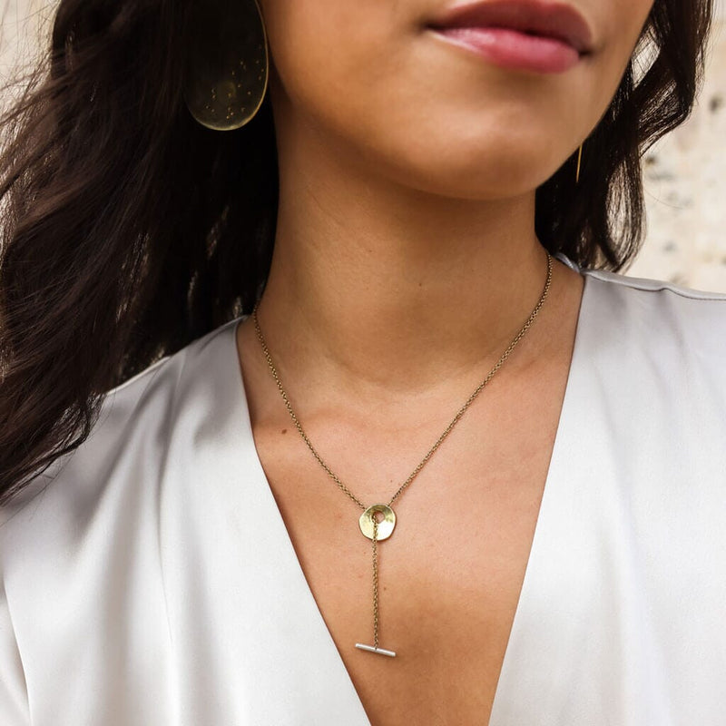 Mulxiply Oyster Lariat Necklace - Brass + Sterling Necklaces Mulxiply 