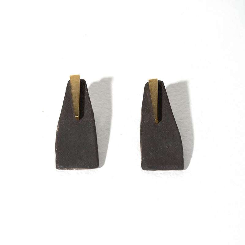 Mulxiply Pillar 2-in-1 Earrings - Charcoal + Brass Earrings Mulxiply 