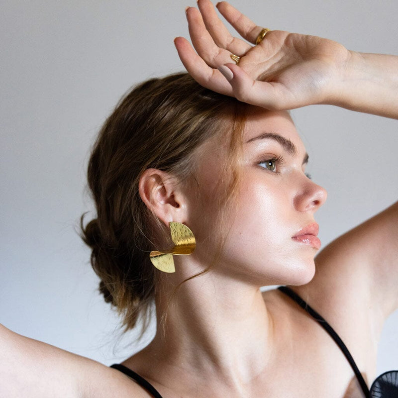 Mulxiply Pirouette Statement Earrings - Hammered Brass Earrings Mulxiply 