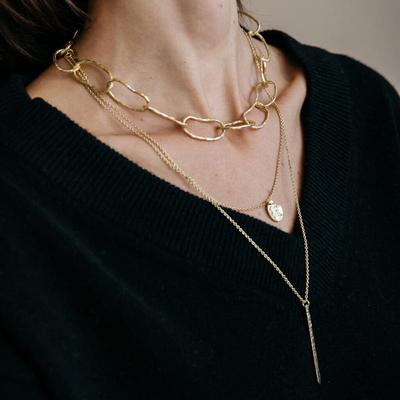 Mulxiply Pool Link Statement Necklace - Brass Necklaces Mulxiply 