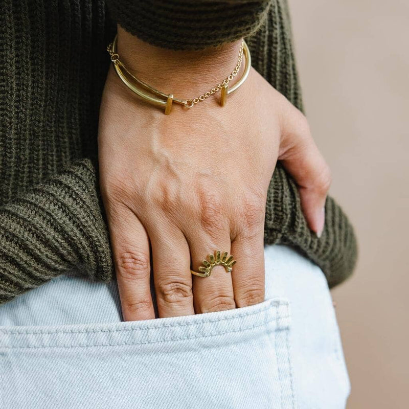 Mulxiply Ray Stacking Ring - Hammered Brass Rings Mulxiply 