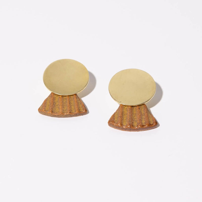 Mulxiply Reeded Fan Drop Earrings - Golden Umber + Brass Earrings Mulxiply 