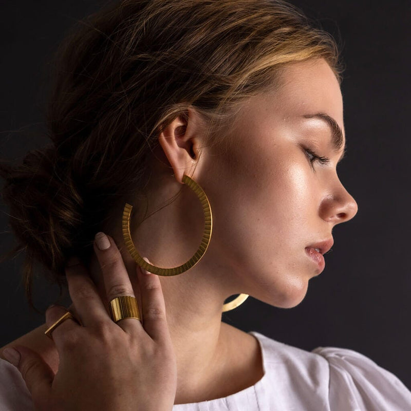 Mulxiply Ridge Hoop Earrings - Brass Earrings Mulxiply 