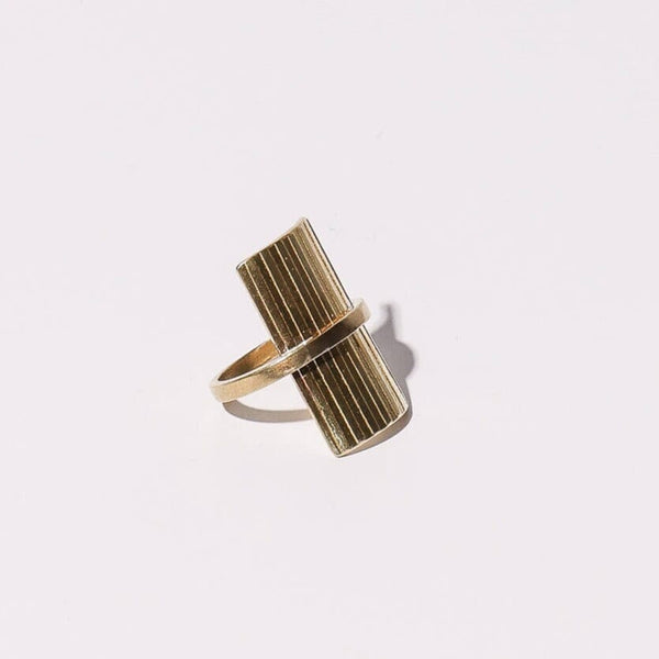 Mulxiply Ridge Rectangle Statement Ring - Brass Rings Mulxiply 