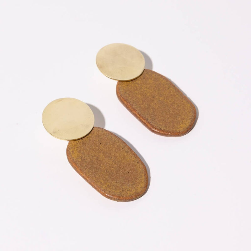 Mulxiply Smooth Oval Drop Earrings - Golden Umber + Brass Earrings Mulxiply 