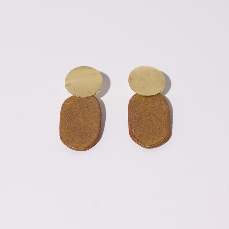 Mulxiply Smooth Oval Drop Earrings - Golden Umber + Brass Earrings Mulxiply 