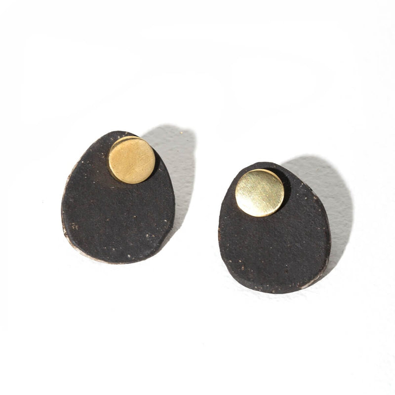 Mulxiply Stone 2-in-1 Earrings - Charcoal + Brass Earrings Mulxiply 