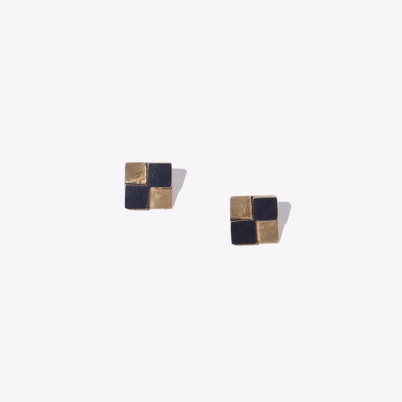 Mulxiply Tiny Checkers Stud Earrings - Mixed Metals Earrings Mulxiply 