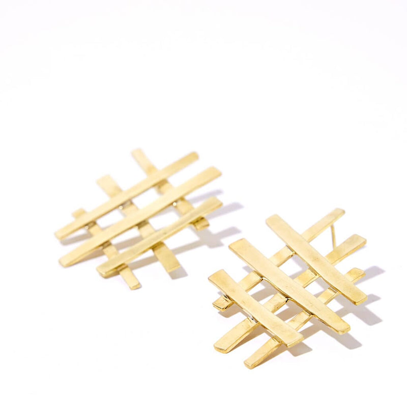 Mulxiply Weave Statement Earrings - Brass Earrings Mulxiply 