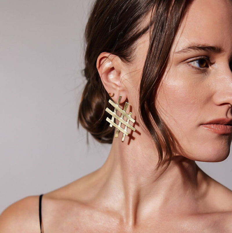 Mulxiply Weave Statement Earrings - Brass Earrings Mulxiply 