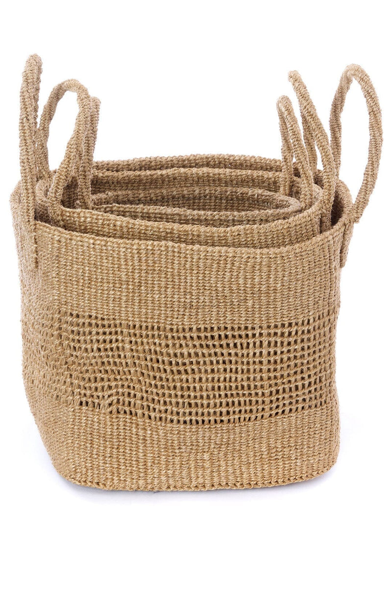 Open Weave Blue Sisal Nesting Basket Set Baskets with Handles Swahili African Modern 