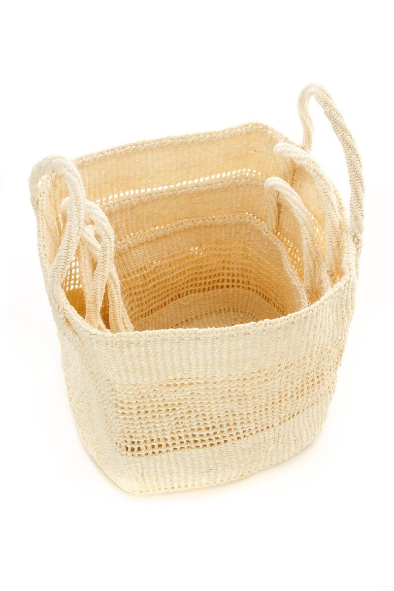 Open Weave Blue Sisal Nesting Basket Set Baskets with Handles Swahili African Modern 