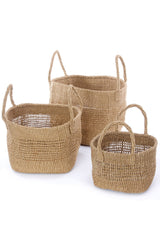 Open Weave Blue Sisal Nesting Basket Set Baskets with Handles Swahili African Modern Khaki Brown 