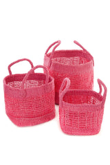 Open Weave Blue Sisal Nesting Basket Set Baskets with Handles Swahili African Modern Pink 