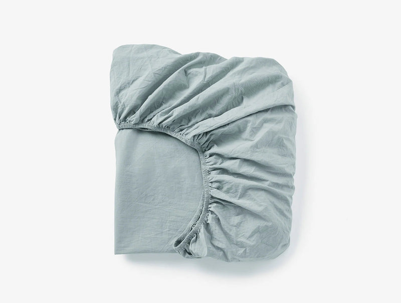 Organic Crinkled Percale Fitted Sheet Fitted Sheets Coyuchi Surf Chambray Twin 