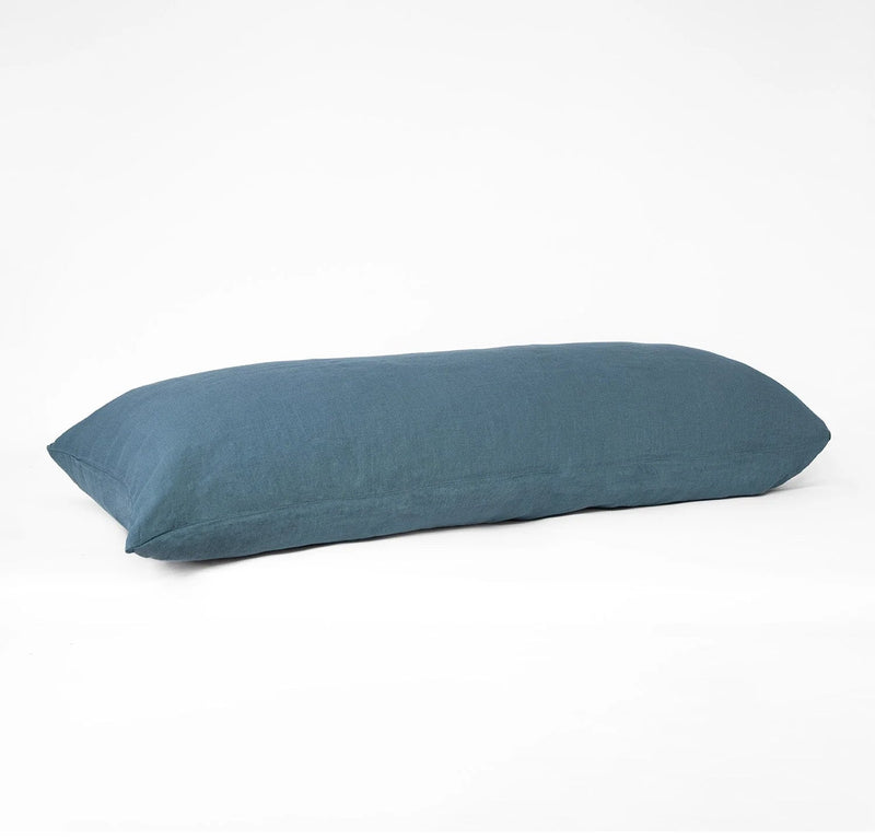 Orkney Heavyweight Linen Body Pillow Cover Pillowcases Rough Linen Eucalyptus Blue 