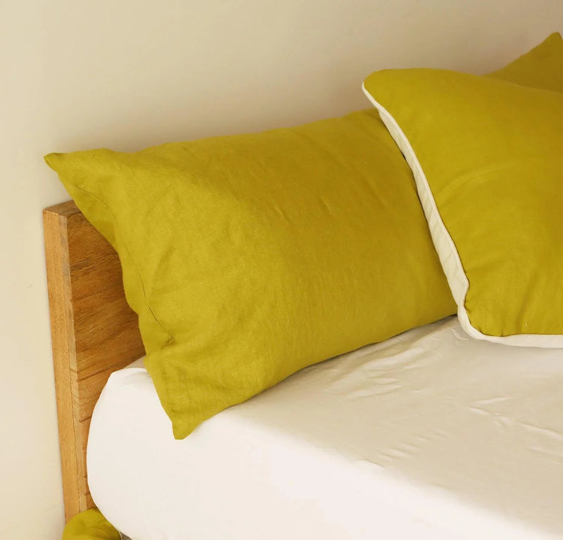 Orkney Heavyweight Linen Body Pillow Cover Pillowcases Rough Linen Pear Yellow 