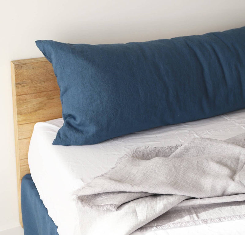 Orkney Heavyweight Linen Body Pillow Cover Pillowcases Rough Linen Vintage Blue 