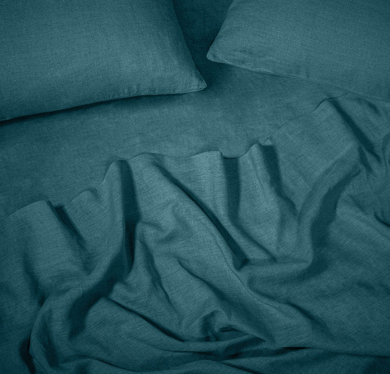 Orkney Heavyweight Linen Pillowcase Pillowcases Rough Linen Forest Blue Standard Single