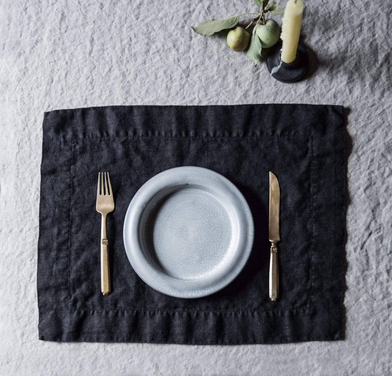 Orkney Heavyweight Linen Placemat Table Linens Rough Linen Black 