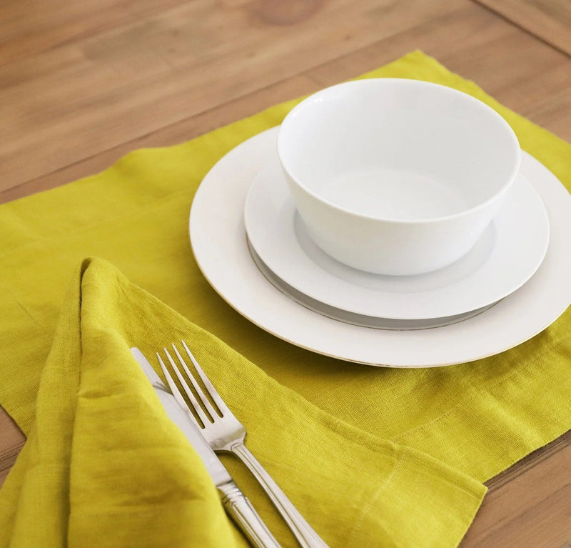 Orkney Heavyweight Linen Placemat Table Linens Rough Linen Pear Yellow 