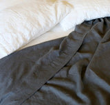 Orkney Midweight Linen Summer Bedding Set Sheet Sets Rough Linen Charcoal/ Pure White Queen Standard Fitted