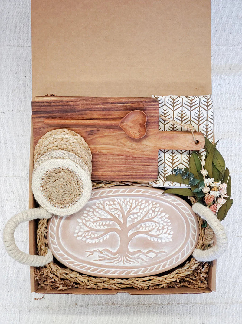 Oval Bread Warmer Gift Box With Rectangular Wooden Board and Spoon