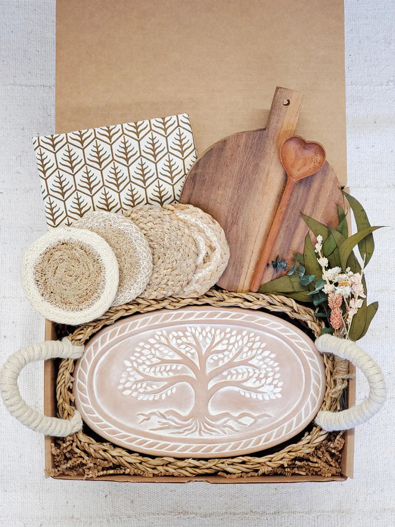 Oval Bread Warmer Gift Box With Round Wooden Board and Spoon