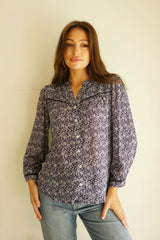 Paneros Clothing Anna Shirt in Navy Vines Print Top Paneros Clothing 