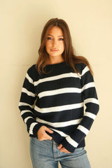 Paneros Clothing Sloane Crewneck in Midnight Navy Stripe sweater Paneros Clothing 