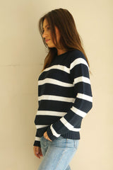 Paneros Clothing Sloane Crewneck in Midnight Navy Stripe sweater Paneros Clothing 