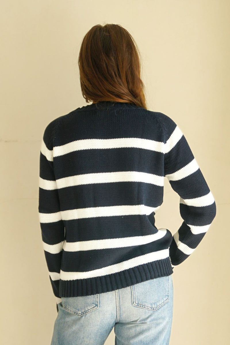 Paneros Clothing Sloane Crewneck in Midnight Navy Stripe sweater Paneros Clothing 