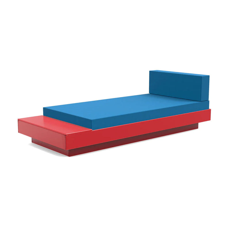 Platform One Outdoor Chaise Lounge with Table Outdoor Seating Loll Designs Apple Red Canvas Regatta Blue 