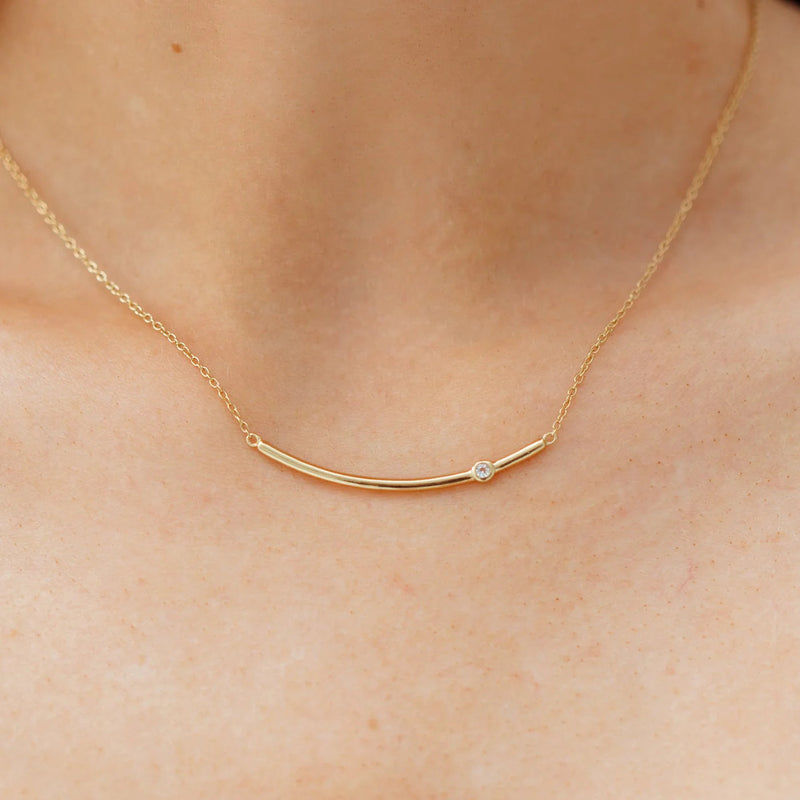 Recycled Gold Curved Bar Necklace - White Topaz Necklaces Sara Patino Jewelry 