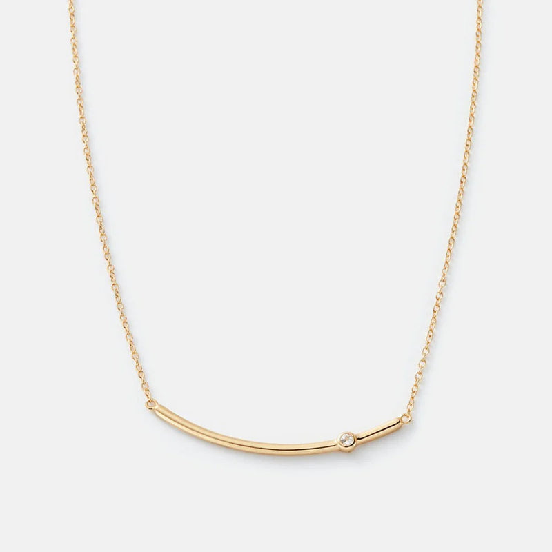 Recycled Gold Curved Bar Necklace - White Topaz Necklaces Sara Patino Jewelry 