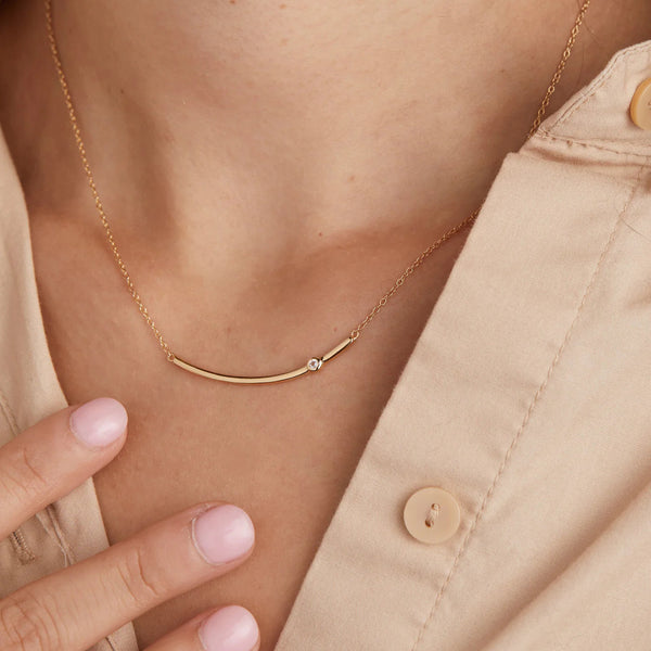 Recycled Gold Curved Bar Necklace - White Topaz Necklaces Sara Patino Jewelry 