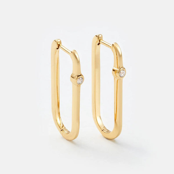 Recycled Gold Hoop - White Topaz Earrings Sara Patino Jewelry 