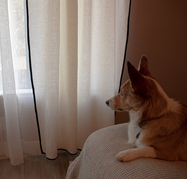 Rough Linen Smooth Bordered Linen Curtain Curtain Rough Linen 