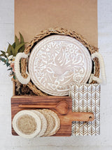 Round Bread Warmer Gift Box With Rectangular Wooden Board and Spoon