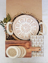 Round Bread Warmer Gift Box With Rectangular Wooden Board and Spoon