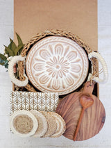 Round Bread Warmer Gift Box With Round Wooden Board and Spoon