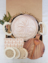 Round Bread Warmer Gift Box With Round Wooden Board and Spoon