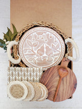 Round Bread Warmer Gift Box With Round Wooden Board and Spoon