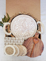 Round Bread Warmer Gift Box With Round Wooden Board and Spoon