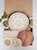 Round Bread Warmer Gift Box With Round Wooden Board and Spoon