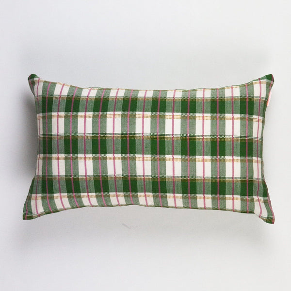 San Andres Gingham Lumbar Pillow Lumbar Pillows Archive New York Green and White Without Insert 