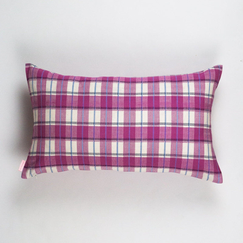 San Andres Gingham Lumbar Pillow Lumbar Pillows Archive New York Pink and White Without Insert 